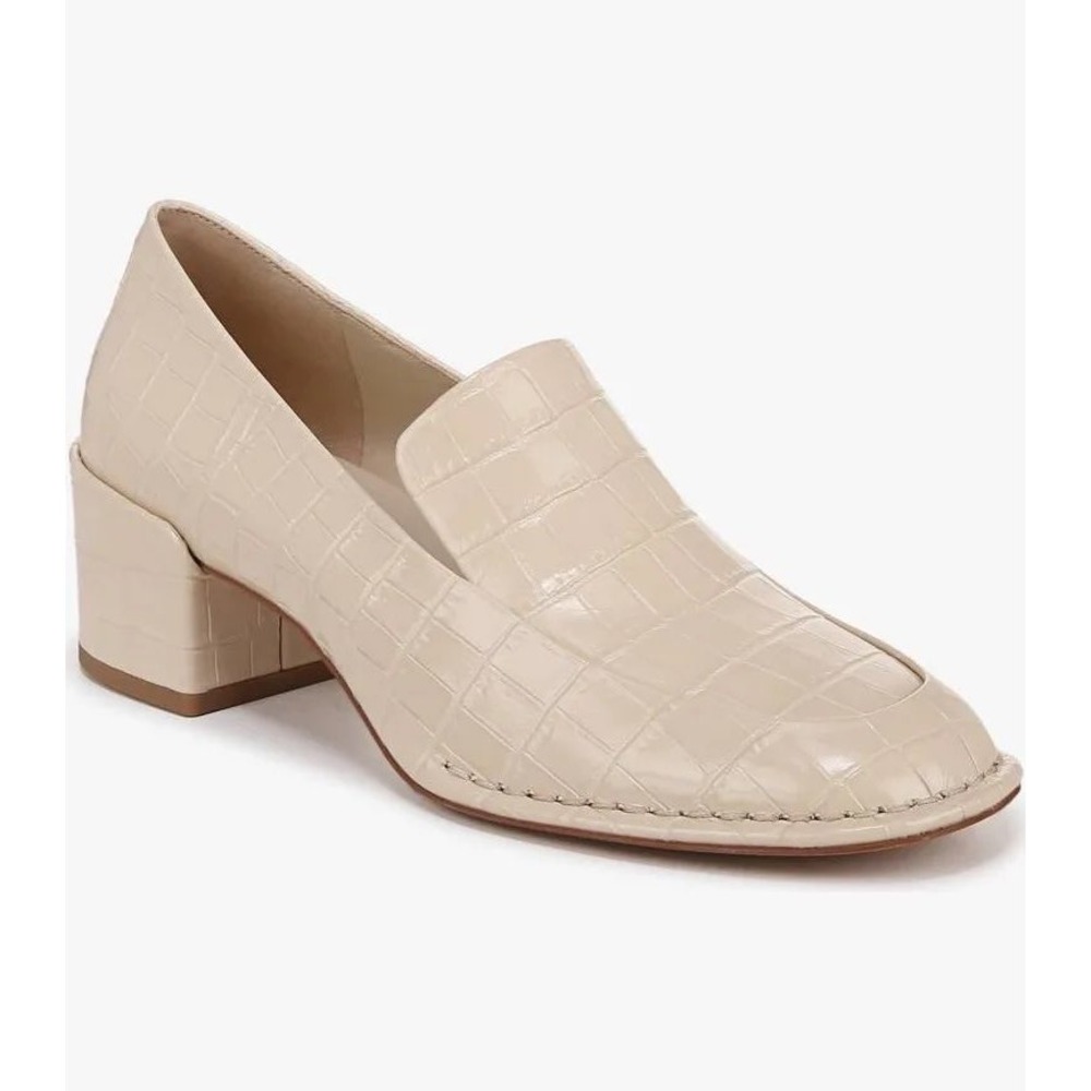 Vince Millie Croc Embossed Patent Leather Block Heel Loafers Cream Beige 6.5M